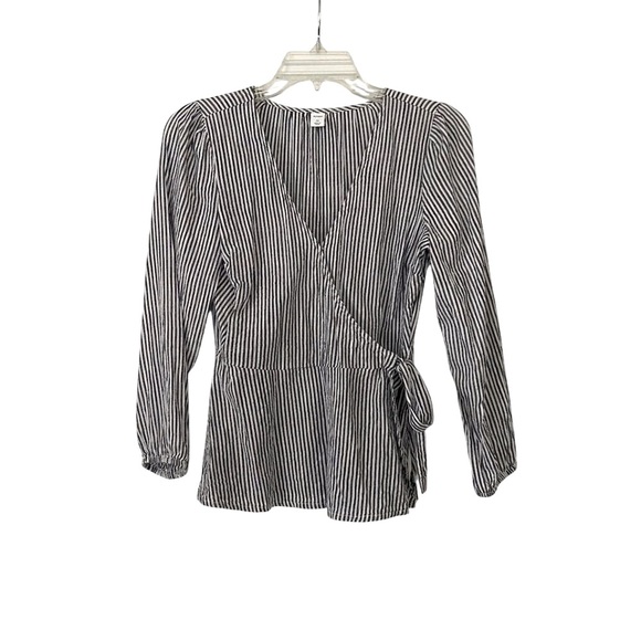 Old Navy Wrap-Front V-Neck Blouse Blue and White Striped Long Sleeve Size XS - Picture 1 of 13